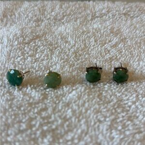 Rough cut emerald earrings, 2 pairs, gold sterling